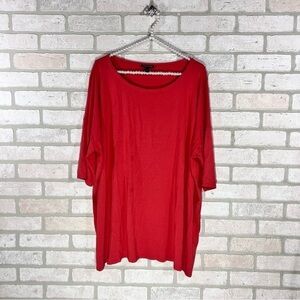 Eileen Fisher Deep Coral Viscose Jersey Boxy Oversized Crewneck Top Size L